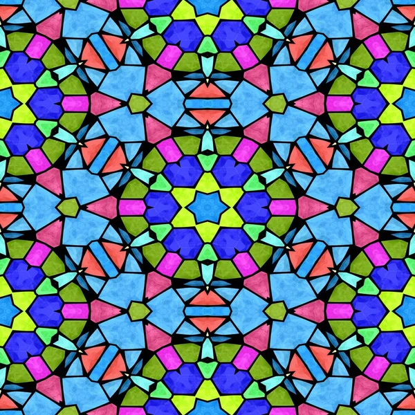 Mosaic kaleidoscope seamless pattern texture background - full spectrum colored with black grout — Stock Photo, Image