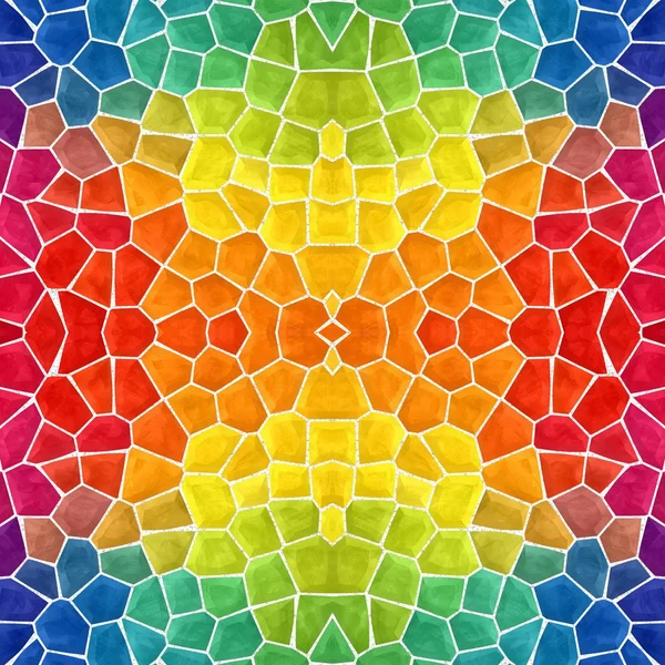 Mozaïek Caleidoscoop naadloze patroon textuur achtergrond - volledige kleurenspectrum regenboog gekleurd met witte lijm — Stockfoto