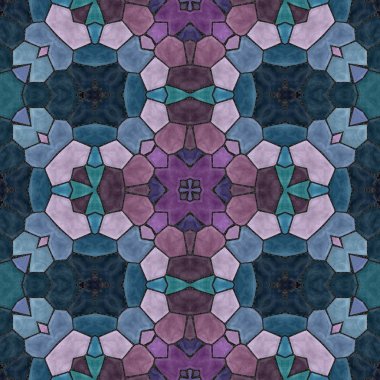 siyah harç ile mozaik kaleydoskop Dikişsiz desen doku arka plan - mavi ve mor renkli