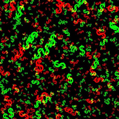 Dikişsiz desen doku arka plan ile çok yeşil ve kırmızı doları sembolleri