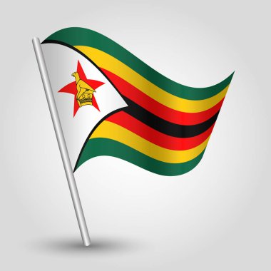 eğimli gümüş kutup - metal sopa ile Zimbabve Cumhuriyeti simgesi basit üçgen Zimbabve bayrağı sallayarak vektör