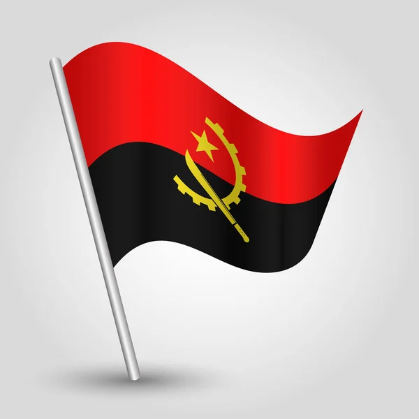 ベクトル斜めシルバー ポール - アイコン、金属の棒でアンゴラ共和国の単純な三角形アンゴラの旗を振って — ストックベクタ