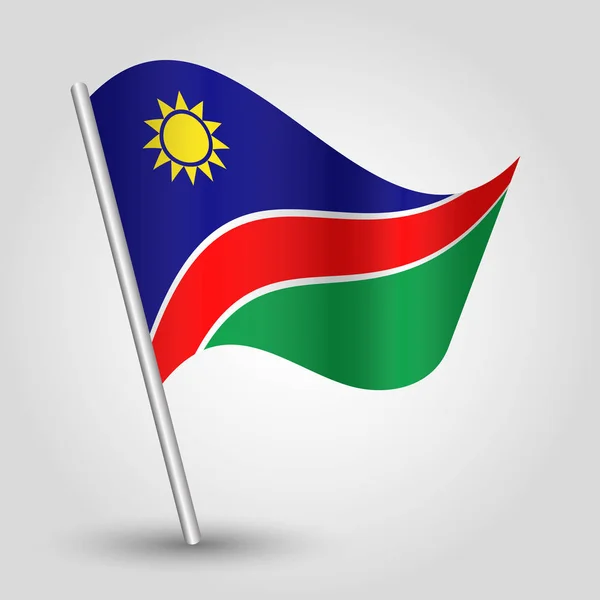 ベクトル斜めシルバー ポール - 金属棒でアイコン ナミビア共和国で単純な三角形ナミビアの旗を振って — ストックベクタ