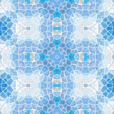 Mozaik kaleydoskop Dikişsiz desen doku arka plan - açık mavi ile beyaz harç renkli