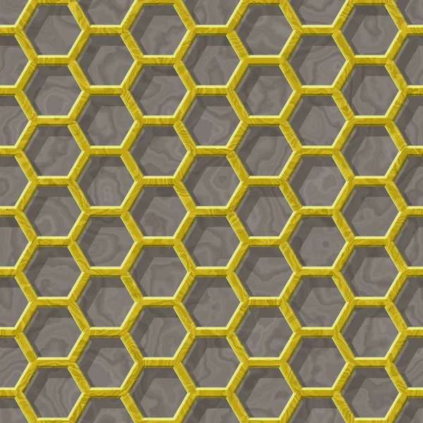 Gold hexagon wire mesh on gray marble background - seamless pattern texture background — Stock Photo, Image