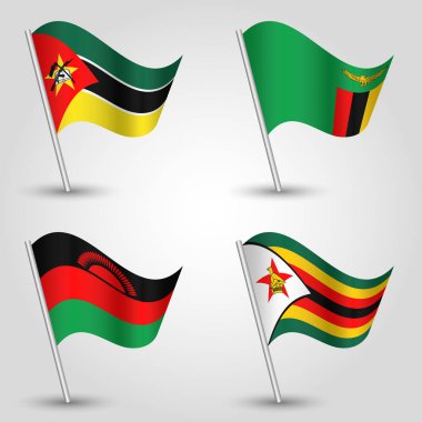 Bayraklar Güneydoğu Afrika gümüş kutubun - simgesini sallayarak vektör set Mozambik, Malavi, Zambiya bir Zimbabve devletler
