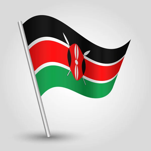 वेक्टर स्लेटेड सिल्वर पोल पर सरल त्रिभुज केन्याई ध्वज झुक रहा है धातु छड़ी के साथ केन्या का प्रतीक — स्टॉक वेक्टर