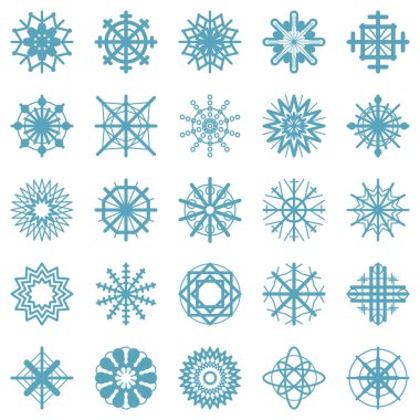 Beyaz arka plan üzerinde izole mavi kar taneleri - sadece düz tasarım kış simgeler - sembollerin yirmi beş dizi vektör