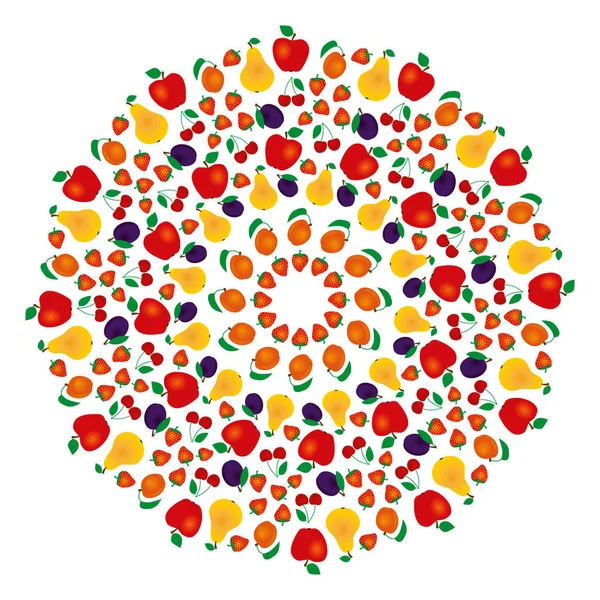 Vecteur coloré rond été mandala fruité - livre de coloriage pour adultes page — Image vectorielle