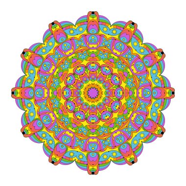 Yetişkin renklendirme kitabı sayfası renkli yuvarlak soyut mandala gökkuşağı spektrum renkler - vektör