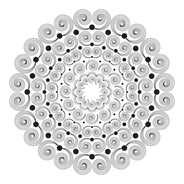 siyah ve beyaz yuvarlak mandala boyama kitabı sayfası yetişkin ile çizgili kıvırcık spiraller - vektör