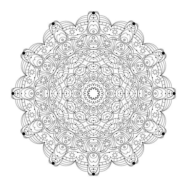 Vector de mandala abstracto redondo blanco y negro con estrellas - adulto para colorear página del libro — Archivo Imágenes Vectoriales