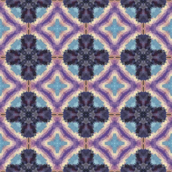 Mosaic kaleidoscope seamless pattern texture background with crisis and rings  - blue and purple colored — Stock Photo, Image