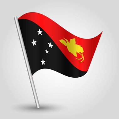 eğimli gümüş kutup - metal sopa ile papua Yeni Gine simgesi basit üçgen Gineli bayrak sallayarak vektör