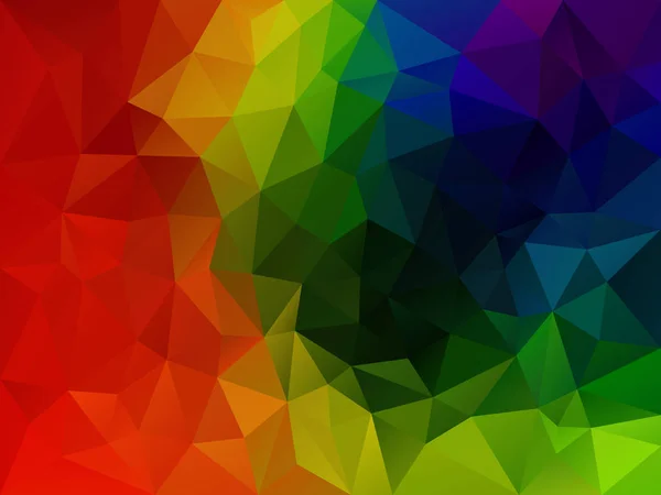 Vektor abstrakter unregelmäßiger Polygonhintergrund mit einem Dreiecksmuster in mehreren Vollspektrum-Regenbogenfarben — Stockvektor