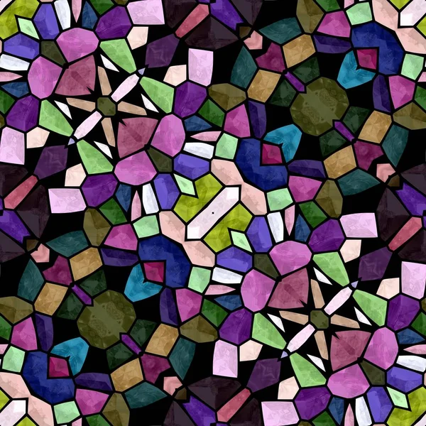Mosaik-Kaleidoskop nahtlose Muster Textur Hintergrund - voll mehrfarbig mit schwarzem Fugenmörtel — Stockfoto