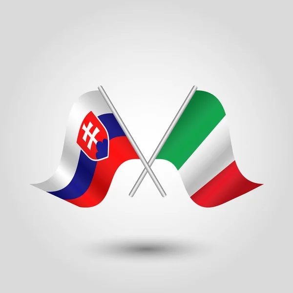 Wektor macha prosty Trójkąt dwa skrzyżowane słowacki i włoskiej flagi na pochyłe srebrny Polak - ikona, Słowacja i Włochy — Wektor stockowy