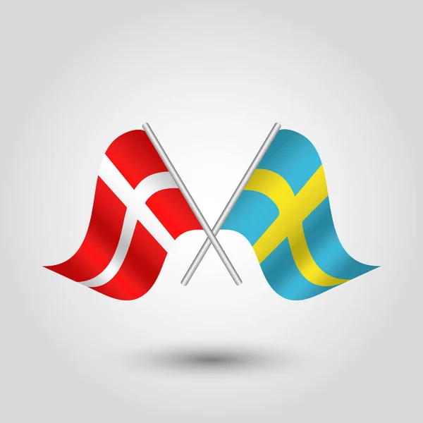 Vektor két keresztbe dán és svéd zászlók ezüst pálca - szimbólum, Dánia és Svédország — Stock Vector