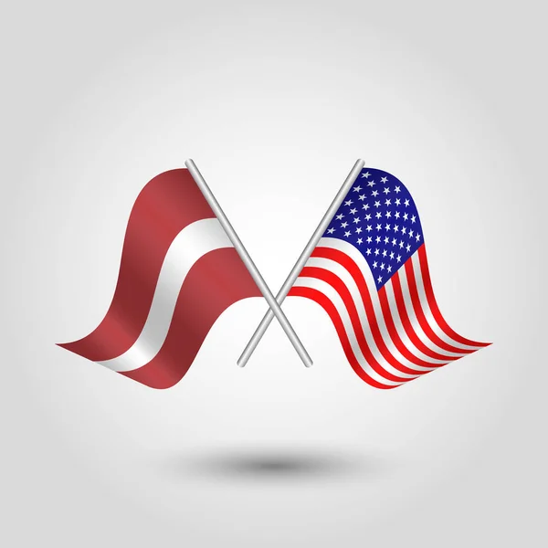 실버 스틱-라트비아와 아메리카 합중국의 상징에 2 개의 교차 라트비아어와 미국의 플래그를 벡터 — 스톡 벡터