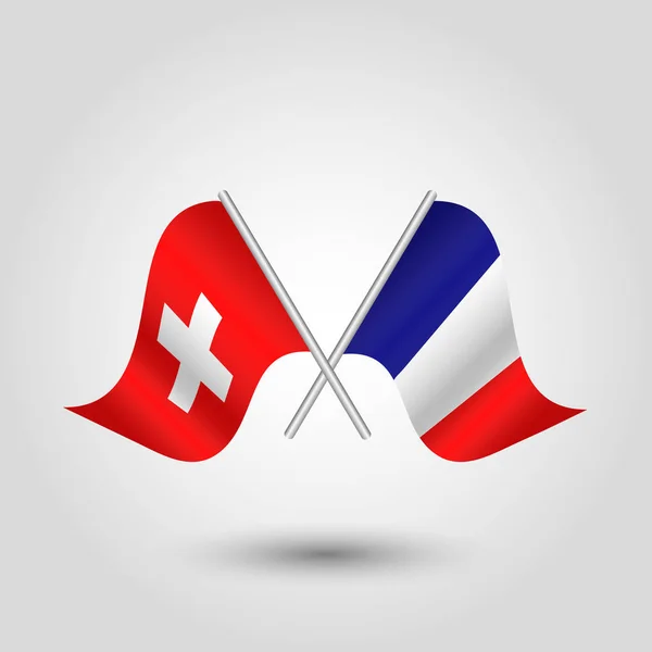 두 개의 교차 스위스 벡터와 실버 스틱-스위스와 프랑스의 상징에 플래그를 프랑스어 — 스톡 벡터