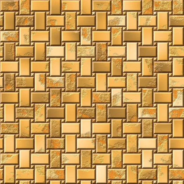 Zlato zrezivělý poškrábaný kovový cihly deska vzorek textury - bezešvé pozadí — Stock fotografie
