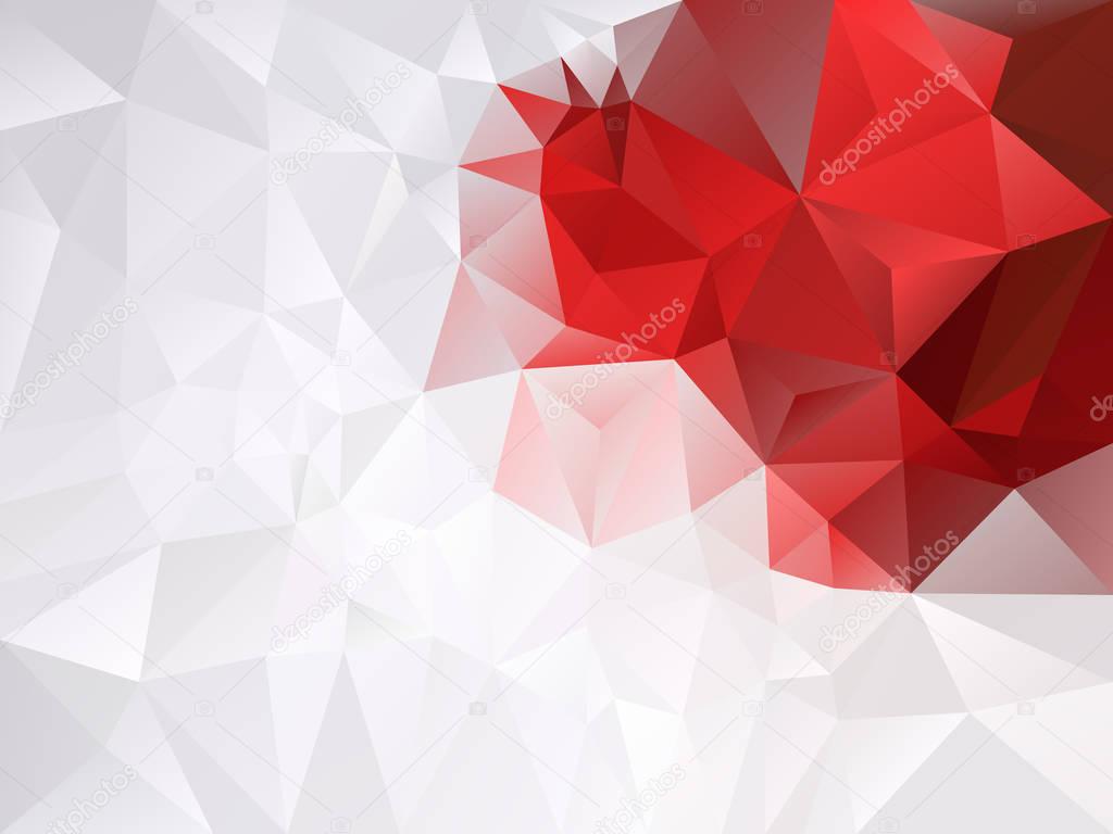 vector abstract irregular polygon background with a triangle pattern in gray, white and vibrant red color