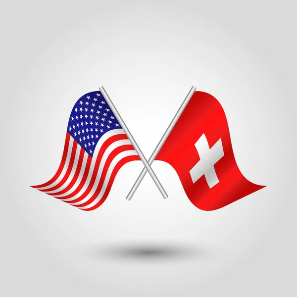 벡터 2 실버 스틱-아메리카 합중국 및 스위스의 상징에 미국과 스위스 깃발을 넘어 — 스톡 벡터
