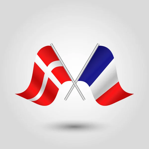 Vektor két keresztbe dán és francia zászlók ezüst pálca - Dánia és Franciaország jelképe — Stock Vector