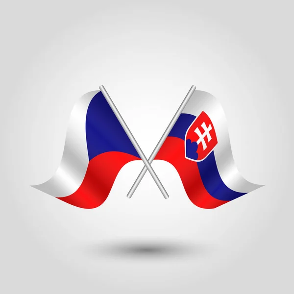 Vector dos banderas checas y eslovacas cruzadas en palos de plata - símbolo de la República Checa y Eslovaquia — Archivo Imágenes Vectoriales