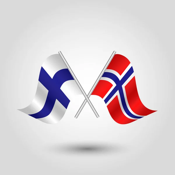 Vector två korsade finska och norska flaggor på silver pinnar - symbol för finland och Norge — Stock vektor