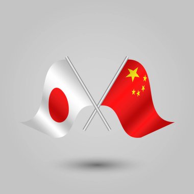 vektör iki Japon ve Çinli bayrakları gümüş stickler - Japonya ve Çin sembolü geçti.