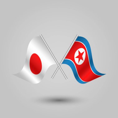 vektör iki Japon ve Kore bayrakları gümüş stickler - Japonya ve Kuzey Kore sembolü geçti.