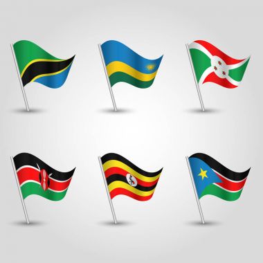Bayraklar sallayarak vektör set uganda, Ruanda, burundi, kenya, Tanzanya ve gümüş kutup - Güney sudan simgesi Doğu Afrika topluluğu devletler