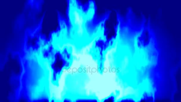 Hořící oheň animované pozadí bezešvé smyčka video - tmavě a světle modré barvy — Stock video