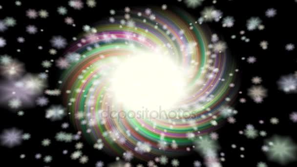 Космічний анімований фон безшовний цикл відео веселка кольоровий обертається зірка на чорному нічному небі — стокове відео