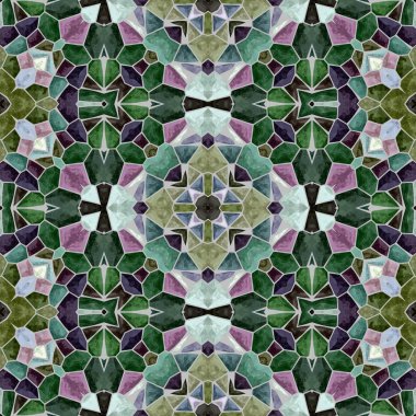 Mozaik kaleydoskop Dikişsiz desen doku arka plan - zümrüt yeşili ve mor renkli gri harç ile