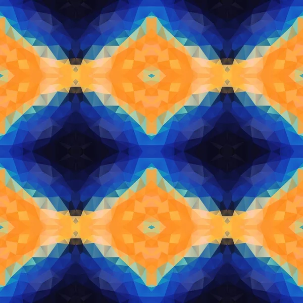 Mosaic kaleidoscope seamless pattern texture background - vibrant blue and orange colored - diamond shape — Stock Photo, Image