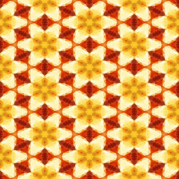 Mosaico caleidoscopio patrón sin costuras textura fondo amarillo, naranja, rojo y marrón forma floral — Foto de Stock