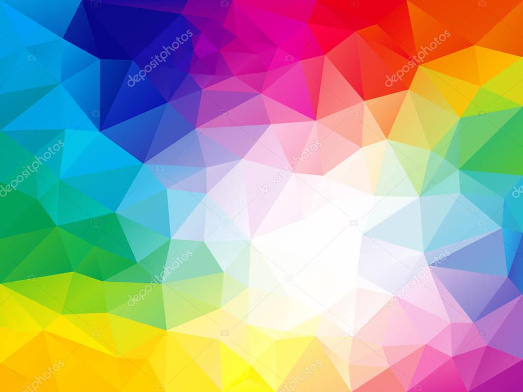 vector abstract irregular polygon background with a triangle pattern in full color spectrum rainbow - white in the middle 