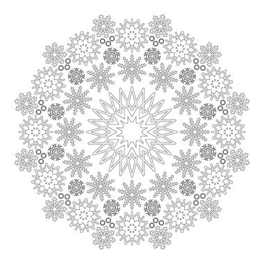 siyah ve Beyaz dairesel kış mandala kar taneleri - kitap sayfa boyama yetişkin ile vektör