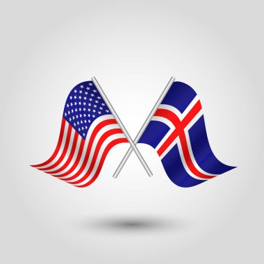 iki çapraz Amerikan ve İzlanda bayrak gümüş stickler - Amerika Birleşik Devletleri ve İzlanda sembolü üzerinde vektör