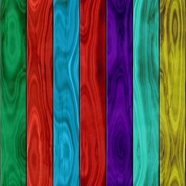 Fás színes kerítés varrat nélküli mintát textúra háttér - zöld, piros, kék, lila és sárga festett fa — Stock Fotó
