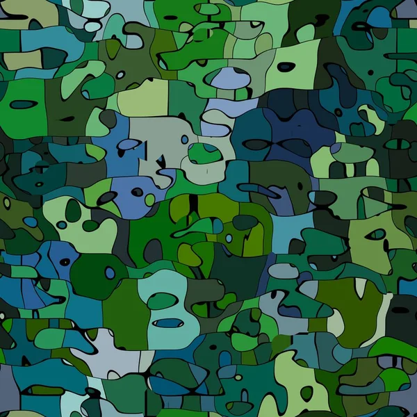 Abstraktní barevné textury barva pozadí vzorku vojenské zelené a modré s černými obrysy - moderní olejomalba umění — Stock fotografie