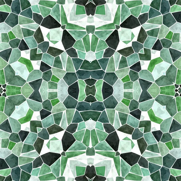 Mosaic kaleidoscope seamless pattern texture background - emerald green colored with white grout — Stock Photo, Image