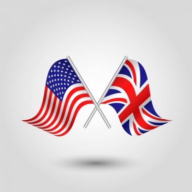 Gümüş stickler - Amerika Birleşik Devletleri ve Birleşik Krallık sembolü iki çapraz Amerikan ve İngiliz bayrakları vektör