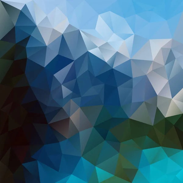 ベクトル抽象的な不規則な多角形正方形の背景 - 三角形低温ポリ パターン - スカイブルー、ターコイズ、カーキ色、緑と濃いブラウン色 — ストックベクタ