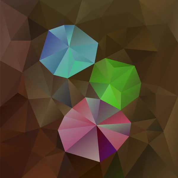 Vector abstracto irregular poligonal fondo cuadrado - triángulo bajo patrón de poli - color marrón oscuro ópalo con piedras preciosas de color rosa, verde y azul — Vector de stock
