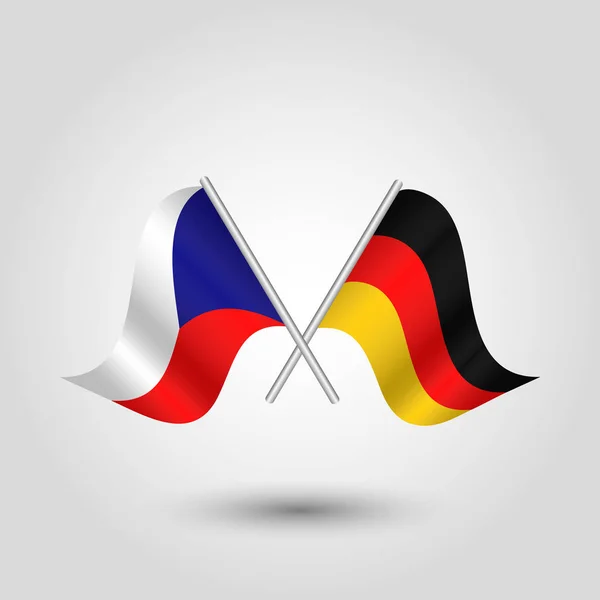 Vetor duas bandeiras cruzadas checo e alemão em varas de prata - símbolo da república checa e alemanha — Vetor de Stock