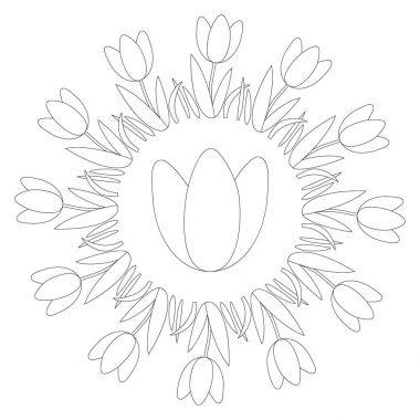 siyah ve Beyaz dairesel yuvarlak bahar mandala çiçek Lale - yetişkin renklendirme kitabı sayfası ile vektör