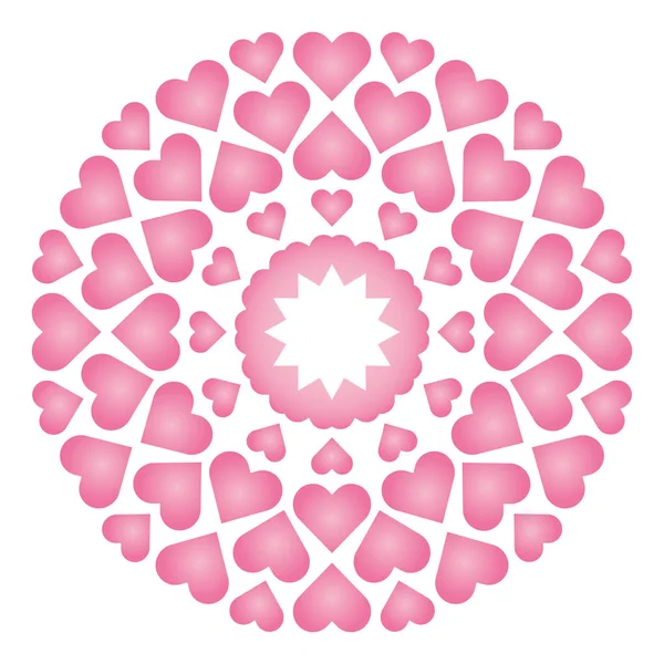 Vektorgrafik färgade cirkulär runda kärleksfull söt mandala med baby-rosa hjärtan - vuxen målarbok bok — Stock vektor